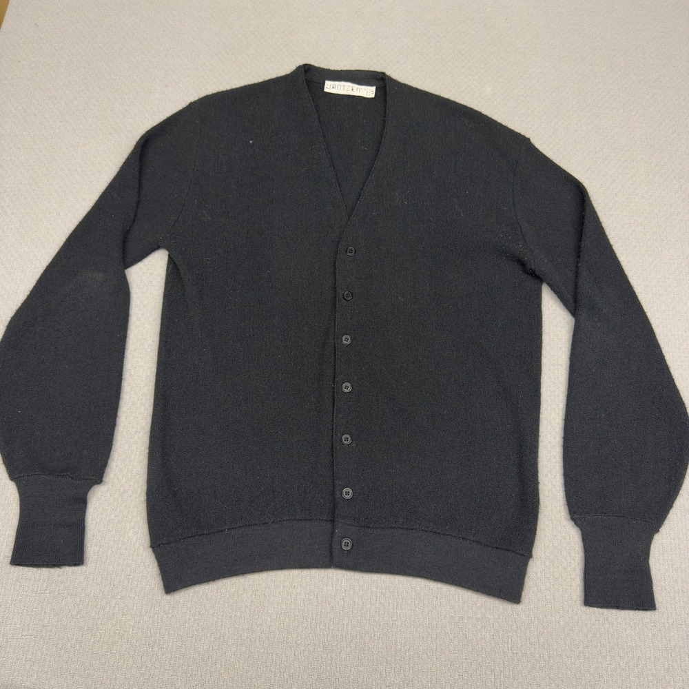 Vintage Jantzen Cardigan Sweater Large Tall Black Made in USA Kurt Cobain Grunge
